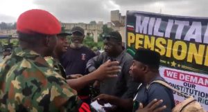 Security Beefed Up At Defense Ministry As Military Veterans Stage ProtestThe retired military officers led by retired Colonel Azubuike Nas are protesting over the non-implementation of consequential adjustments to their pensions following the recent increase in salaries of Military personnel by President Bola Tinubu.