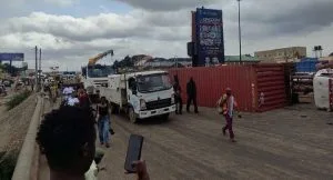 Kara Bridge Gridlock Worsens As Container-Laden Trailer Falls